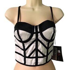 Ali & Kris Black and White Bustier Crop Camisole Size Small Smocked Back